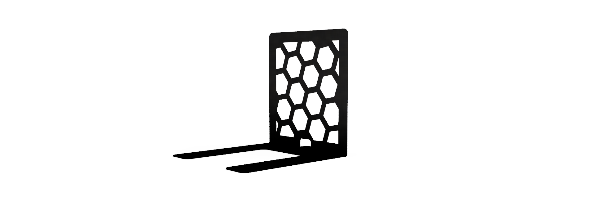 black bookends with a honeycomb geometric pattern, designed to hold books upright on a shelf.