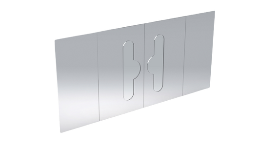 A clear plastic hangtab with a peel-and-stick adhesive design, intended for displaying products on peg hooks or shelves.