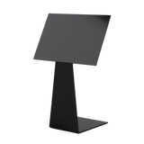 A black plastic label holder stand designed to slide under a food tray, with a sqaure label face.