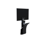 A black sign holder with a clamp, designed to attach to fruit and veg crates, featuring an A7 board for pricing or promotions.