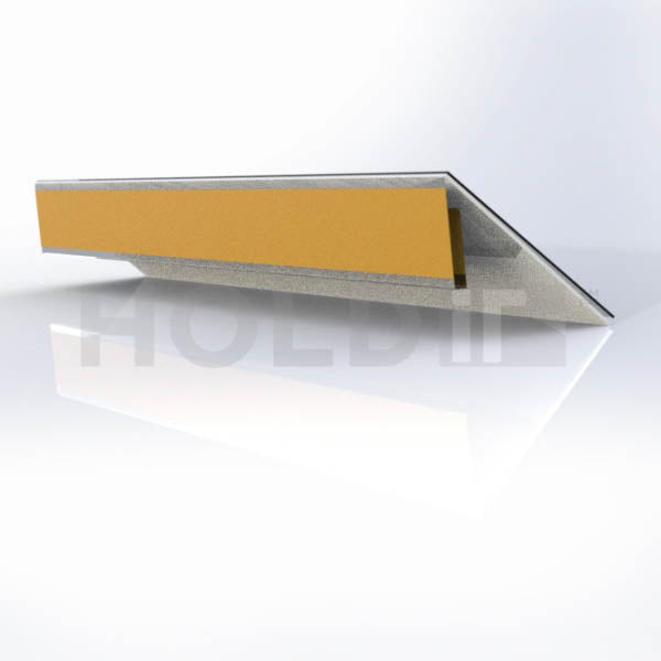 slightly angled acrylic shelf label holder with a 45-degree angle design, featuring a vertical orientation for upward-facing shelves.