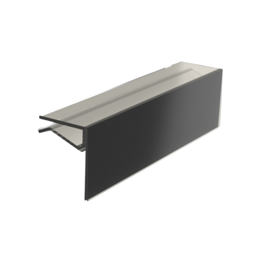 A black shelf edge clip designed for glass and wire shelving.