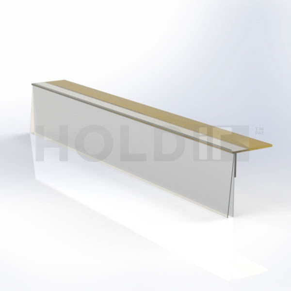 A clear guard strip with a white backing, used for protecting label strips on shelves.