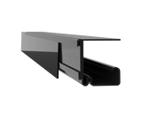 A black UNiTRACK System for shelf edge labeling, consisting of a clip-on extrusion with a front interchangeable insert STRiP.