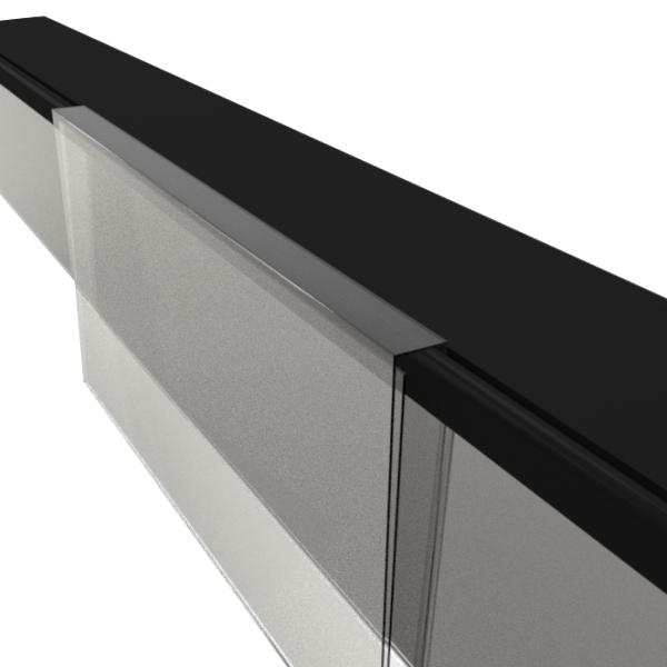 A clear acrylic UNiTRACK A6 Promo Card Holder clips into a shelf edge, displaying a promotional card.