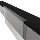 A clear acrylic UNiTRACK A6 Promo Card Holder clips into a shelf edge, displaying a promotional card.