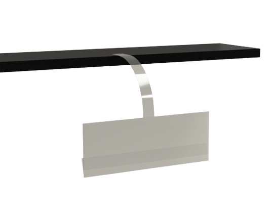 A clear plastic card holder with a shelf edge design, intended for displaying promotional cards or messages.