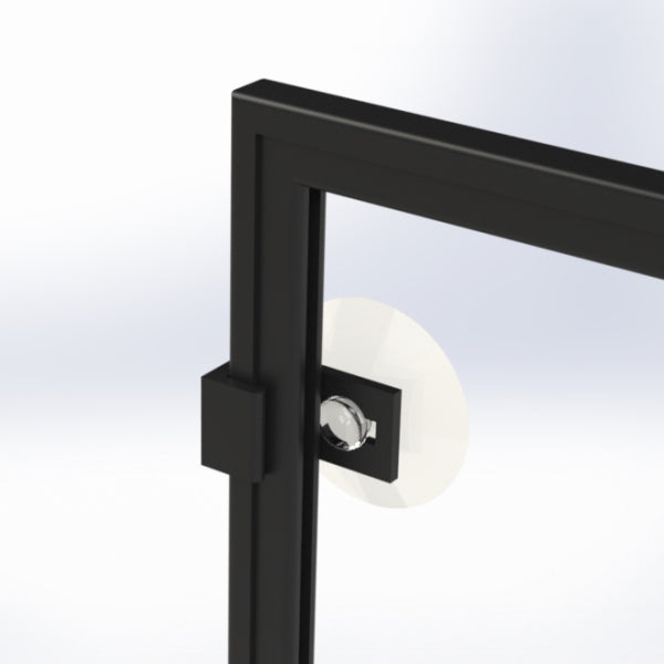 Close-up of suction cup attached to the side of an A4 display frame