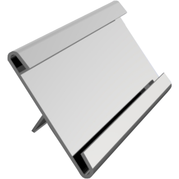 A silver aluminum shorty stand with a stable base designed for holding labels in a hot food setting.