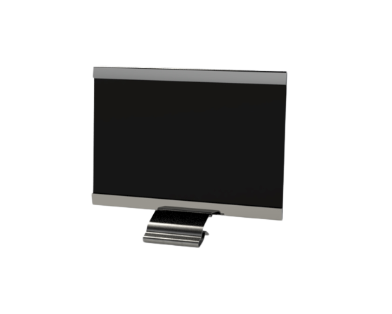 A stainless steel label holder designed to attach to hot food racking or trays, with a sleek, professional appearance.