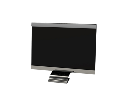 A stainless steel label holder designed to attach to hot food racking or trays, with a sleek, professional appearance.