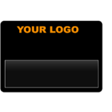 A plain black write & wipe card with a placeholder for a logo and text indicating 'YOUR LOGO'.