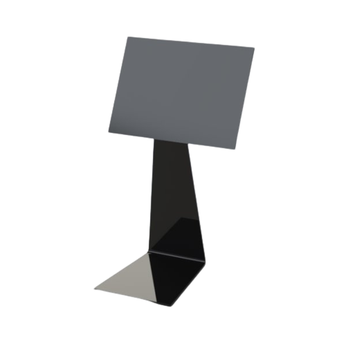A black plastic under tray stand with an A6 insert face, designed for deli display support.