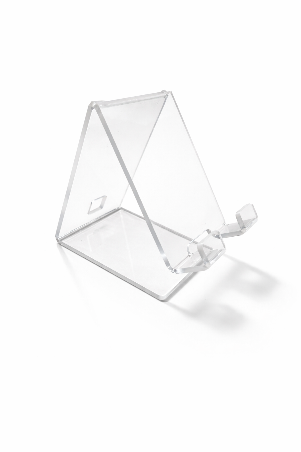 Clear acrylic A-frame phone stand for desktop and retail display use