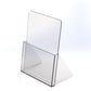 angled to the left clear acrylic free-standing brochure holder on a white background.