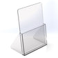 A clear acrylic free-standing brochure holder on a white background.