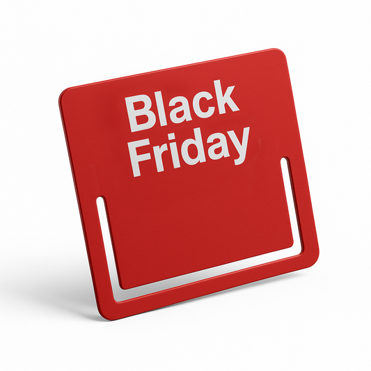 Red shelf-edge insert promo window with ‘Black Friday’ text for retail price displays.
