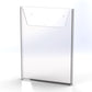 A clear acrylic wall mounted brochure holder with a sleek design.