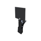 Front view of a black sign holder with a clamp, designed to attach to fruit and veg crates, featuring an A7 board for pricing or promotions.