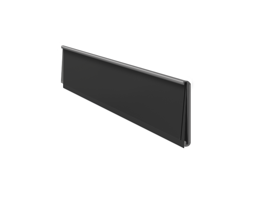 A black, rectangular label display strip with a slight sheen, designed to fit into C-Tracks for secure label placement.