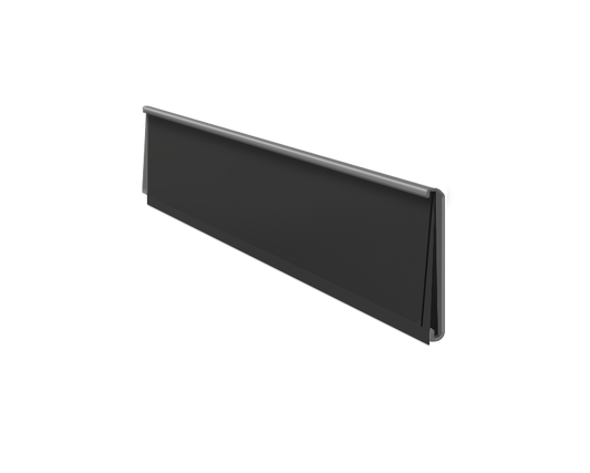 A black, rectangular label display strip with a slight sheen, designed to fit into C-Tracks for secure label placement.