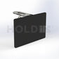 A black universal shelf clip with a write & wipe card holder, designed to attach to shelf edges and wire baskets.